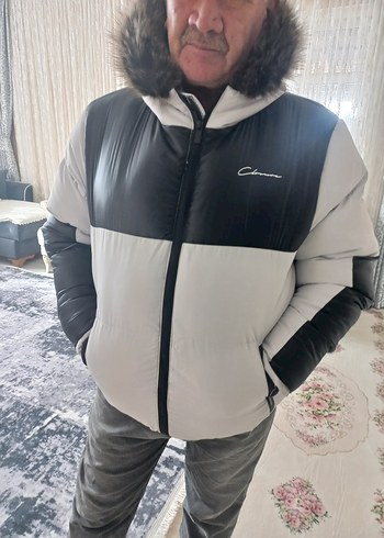 Erkek Gri Puff Mont Yüksek Yakalı - Görsel 2