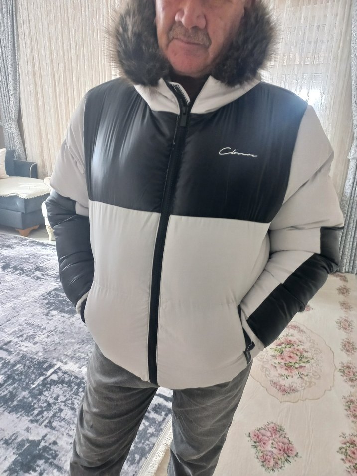 Erkek Gri Puff Mont Yüksek Yakalı - Görsel 2