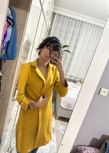 Sarı Mini Kadın Trençkot