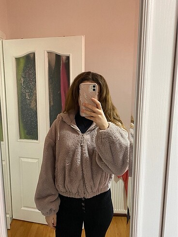Pembe peluş çeket