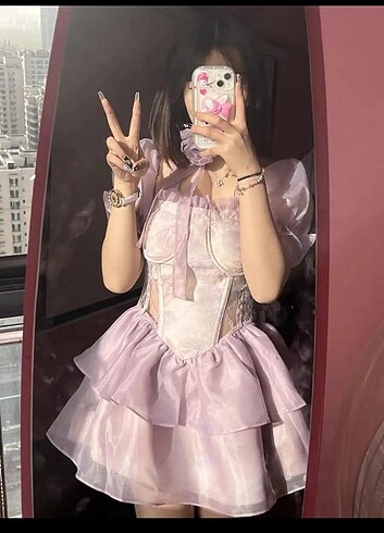 xs Beden mor Renk Lolita Mini prenses elbise 