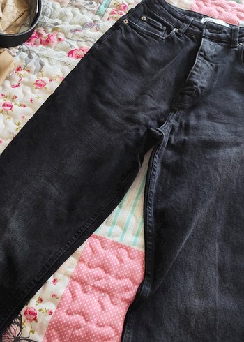 Düğmeli Siyah Kadın Denim Pantolon