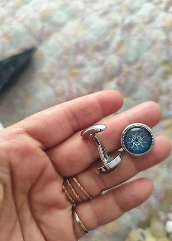 Mavi Baskılı Vintage Kadın Kol Düğmeleri - Görsel 2