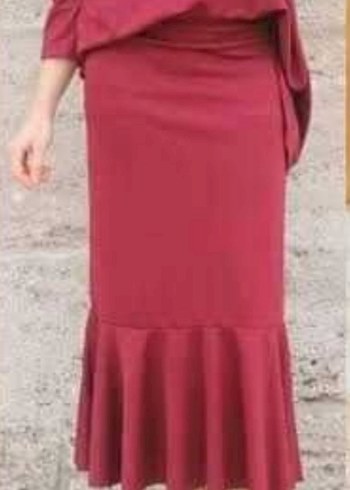 Kırmızı Volanlı Midi Hamile Eteği - Görsel 4
