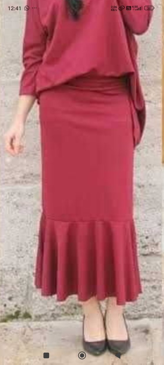 Kırmızı Volanlı Midi Hamile Eteği - Görsel 4