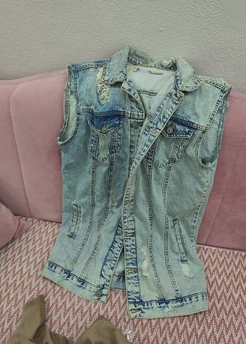 Düğmeli Mavi Denim Yelek - Görsel 2