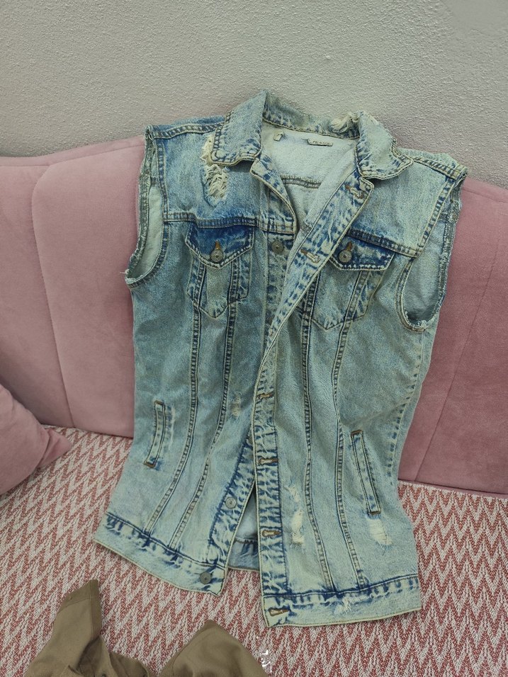 Düğmeli Mavi Denim Yelek - Görsel 2