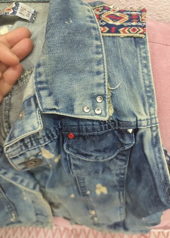 Düğmeli Mavi Kadın Kot Yelek - Görsel 3