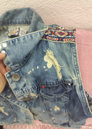 Düğmeli Mavi Kadın Kot Yelek - Görsel 5