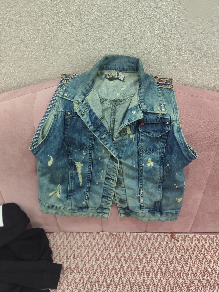 Düğmeli Mavi Kadın Kot Yelek - Görsel 4