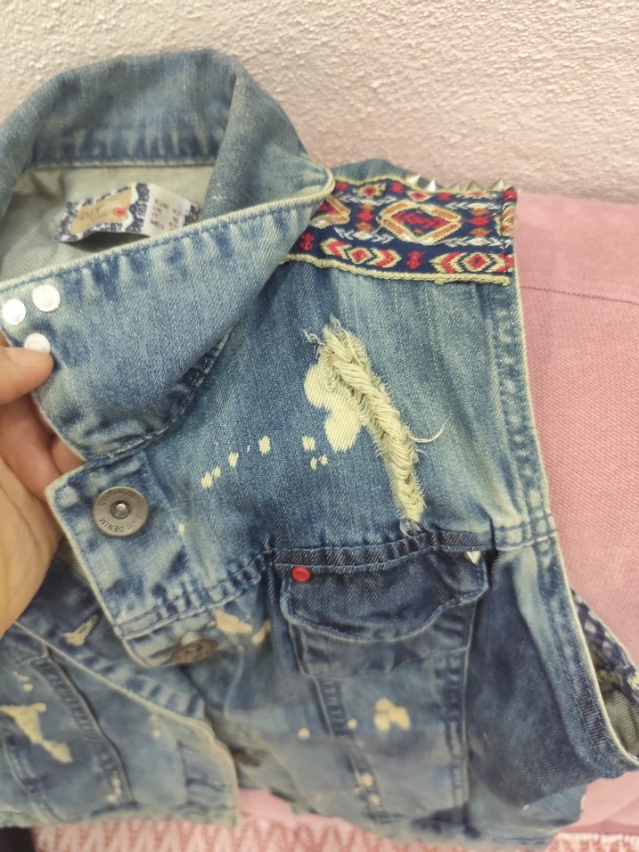 Düğmeli Mavi Kadın Kot Yelek - Görsel 5