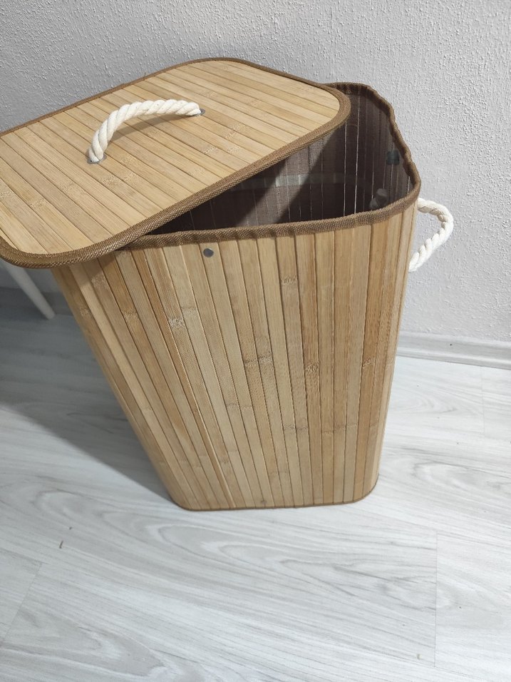 Bej Parlak Kapaklı Saklama Sepeti - Görsel 2
