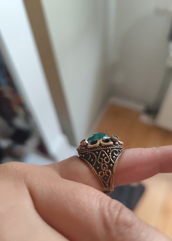 Yeşil Boncuklu Bohem Vintage Yüzük - Görsel 2