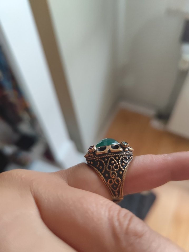 Yeşil Boncuklu Bohem Vintage Yüzük - Görsel 2