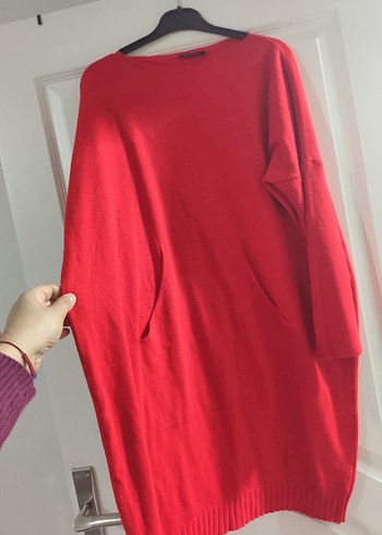 Kırmızı Uzun Kollu Triko Midi Elbise uzunluk 1 koltuk altı 70 cm - Görsel 2