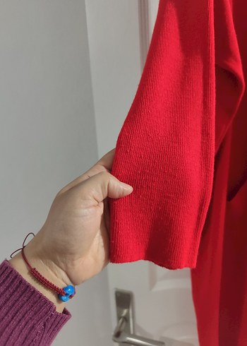 Kırmızı Uzun Kollu Triko Midi Elbise uzunluk 1 koltuk altı 70 cm - Görsel 3