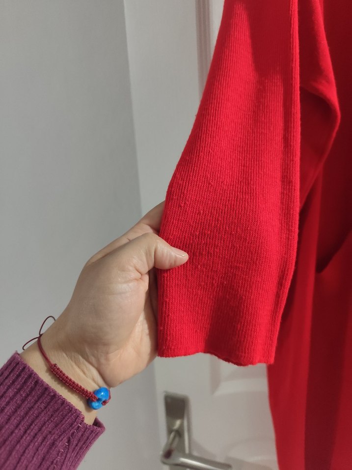 Kırmızı Uzun Kollu Triko Midi Elbise uzunluk 1 koltuk altı 70 cm - Görsel 3