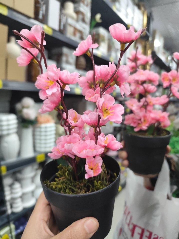 Pembe Yapay Çiçekli Mini Saksı - Görsel 3