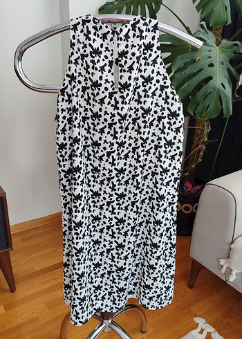 Mango Pile Detaylı Siyah-Beyaz Desenli Hamile Tunik (34-36)
