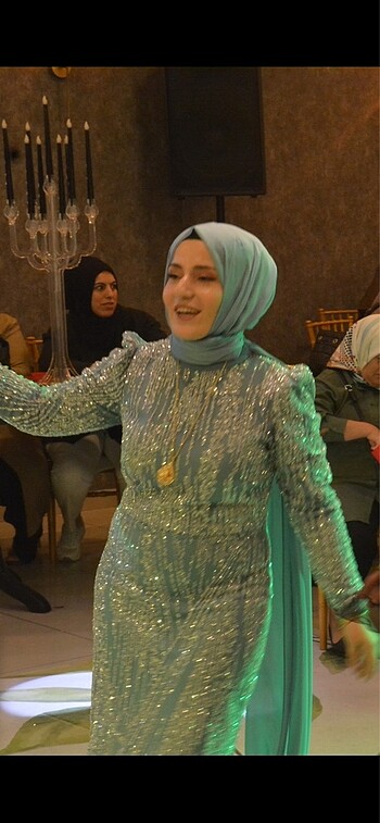 42 Beden turkuaz Renk Hennin abiye