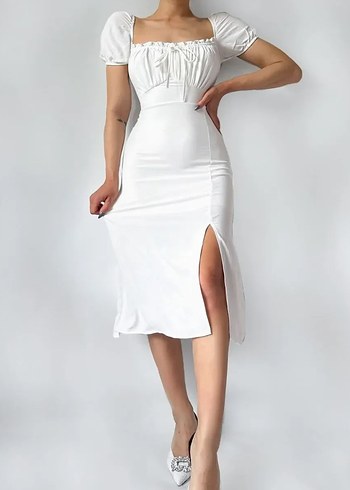 Beyaz Midi Günlük Kadın Elbise - Görsel 2