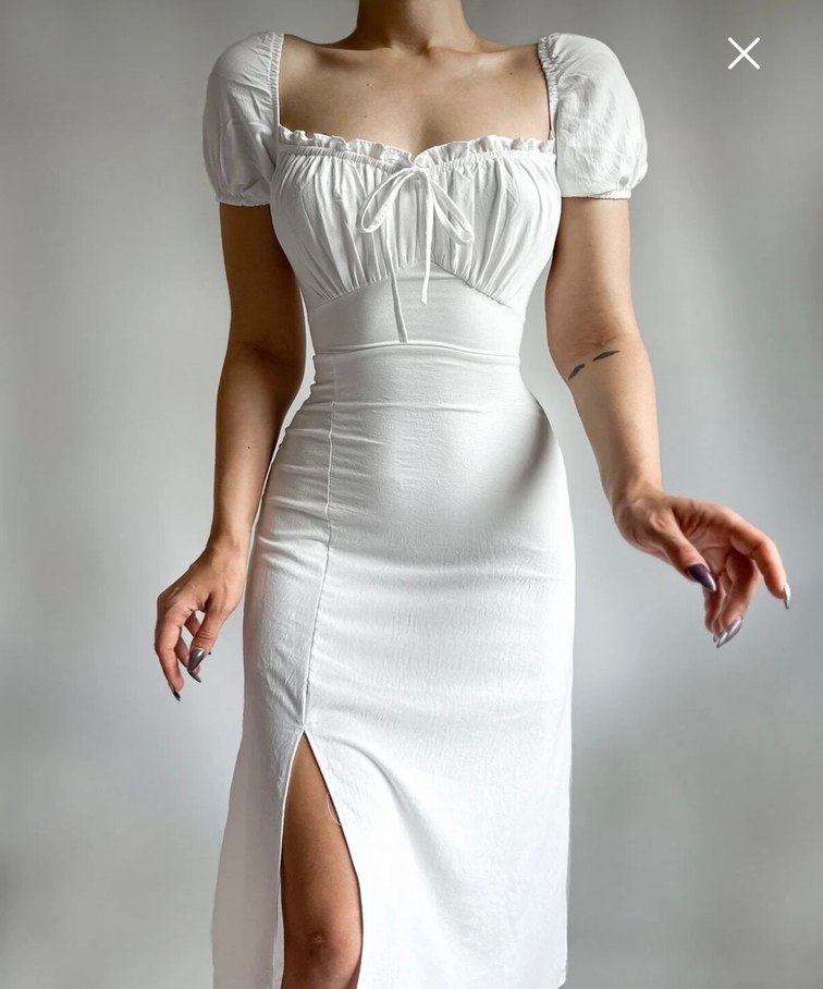 Beyaz Midi Günlük Kadın Elbise - Görsel 3