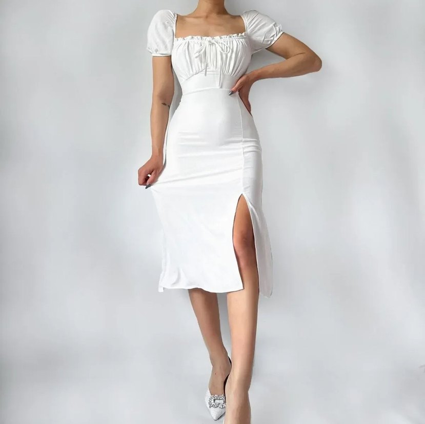 Beyaz Midi Günlük Kadın Elbise - Görsel 2