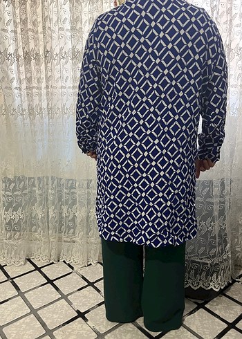Diğer Lacivert Desenli Uzun Tunik