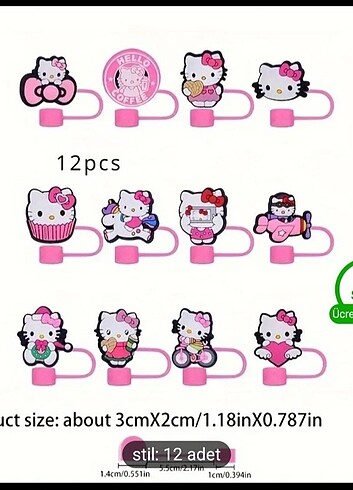 Beden çeşitli Renk Stanley Hello kitty pipet kapakları