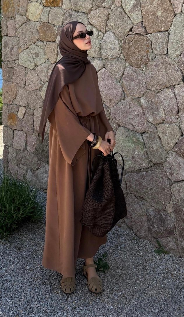 Kahverengi Salaş Uzun Elbise - Görsel 2