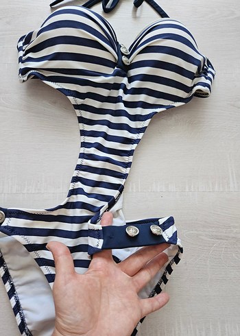 s Beden Zebra Desenli Strappy Mayokini