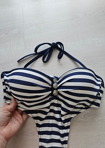 s Beden lacivert Renk Zebra Desenli Strappy Mayokini