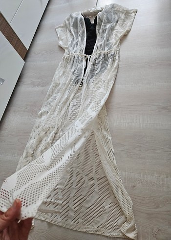 Bohem Tarz Uzun Beyaz Dantel Plaj Elbise - Görsel 7