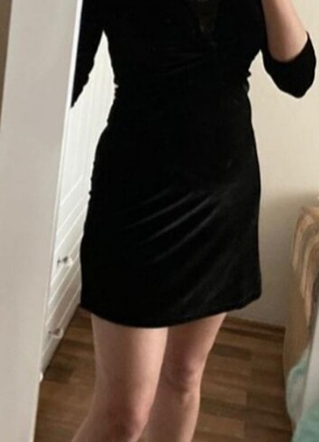 Siyab kadife mini gece elbise