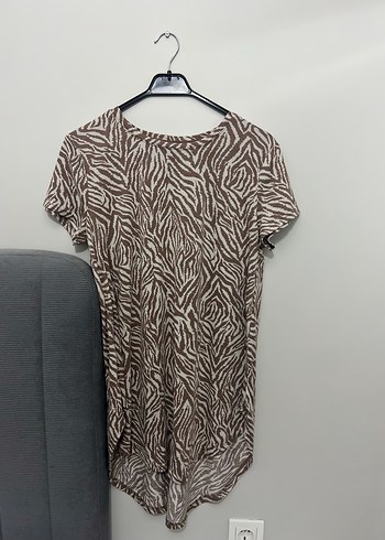 Diğer Zebra Desenli Rahat Kisa Kollu Tunik