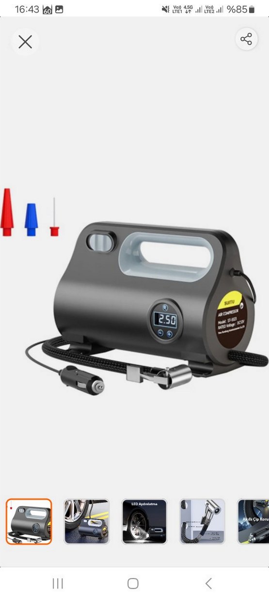 Araç Lastik Şişirme Kompresörü Gri - Görsel 4
