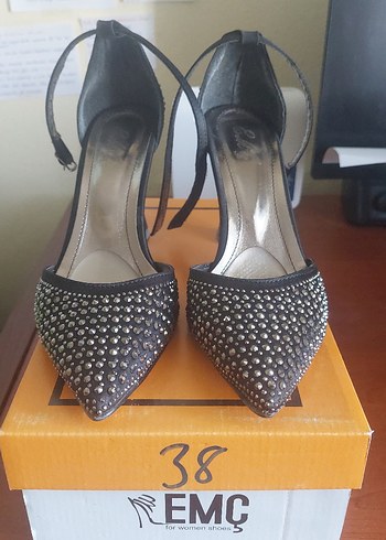 Siyah Taşlı Stiletto Topuklu Kadın Abiye Ayakkabı