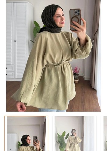 LC Waikiki Bej Kemerli Uzun Kollu Keten Tunik