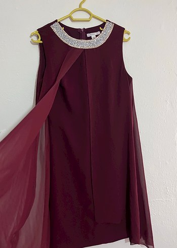 Bordo Drapeli Uzun Abiye Elbise