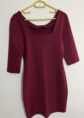 Bordo Midi Vücuda Oturan Mini Elbise