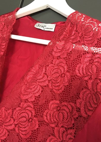 Parlak Kırmızı Uzun Bohem Kadın Sabahlık - Görsel 2