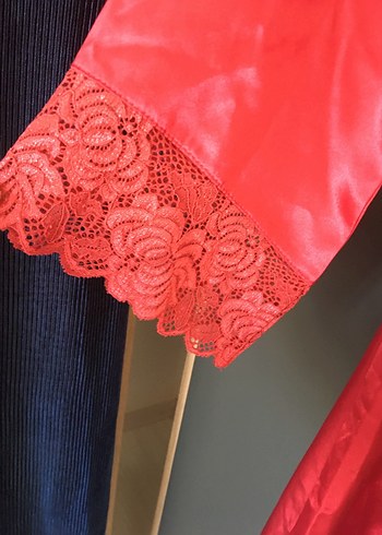 Parlak Kırmızı Uzun Bohem Kadın Sabahlık - Görsel 4