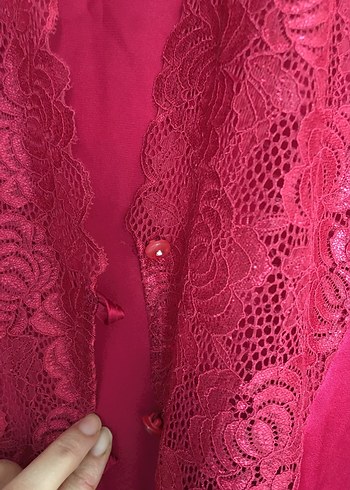 Parlak Kırmızı Uzun Bohem Kadın Sabahlık - Görsel 3