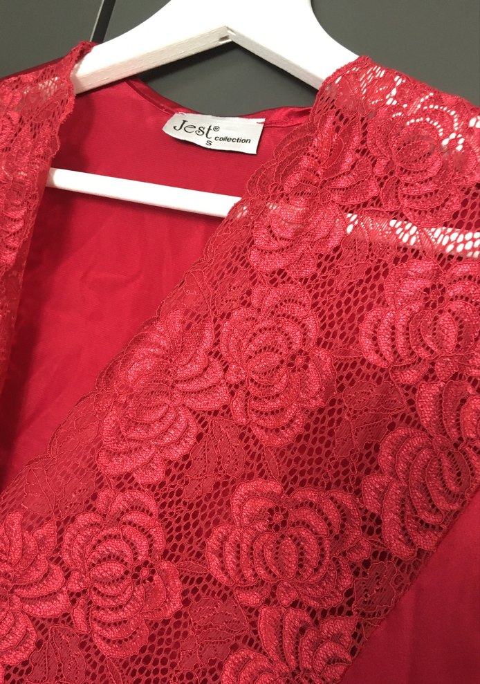 Parlak Kırmızı Uzun Bohem Kadın Sabahlık - Görsel 2