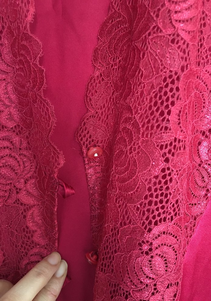 Parlak Kırmızı Uzun Bohem Kadın Sabahlık - Görsel 3