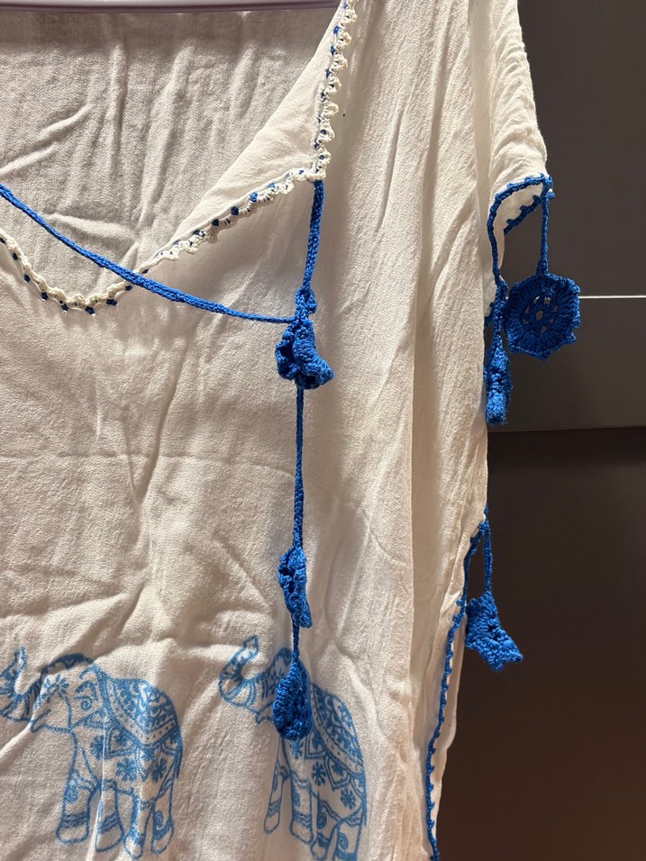 Bohem Mavi Fil Desenli Ekru Tunik — görsel 3/5