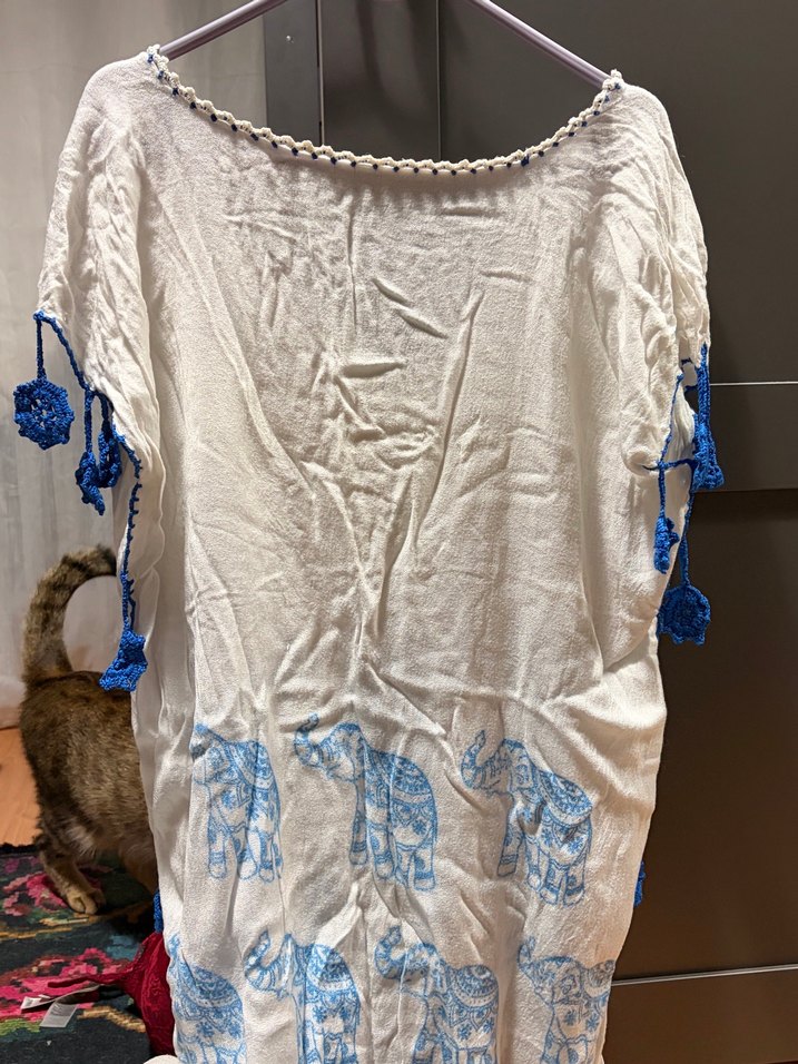 Bohem Mavi Fil Desenli Ekru Tunik — görsel 4/5