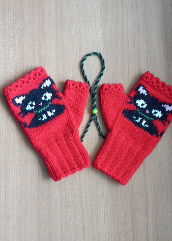 Kırmızı Kedili Örgü Eldiven - Görsel 3