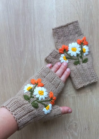 Nakışlı Bohem Örgü Kadın Eldiveni - Görsel 3