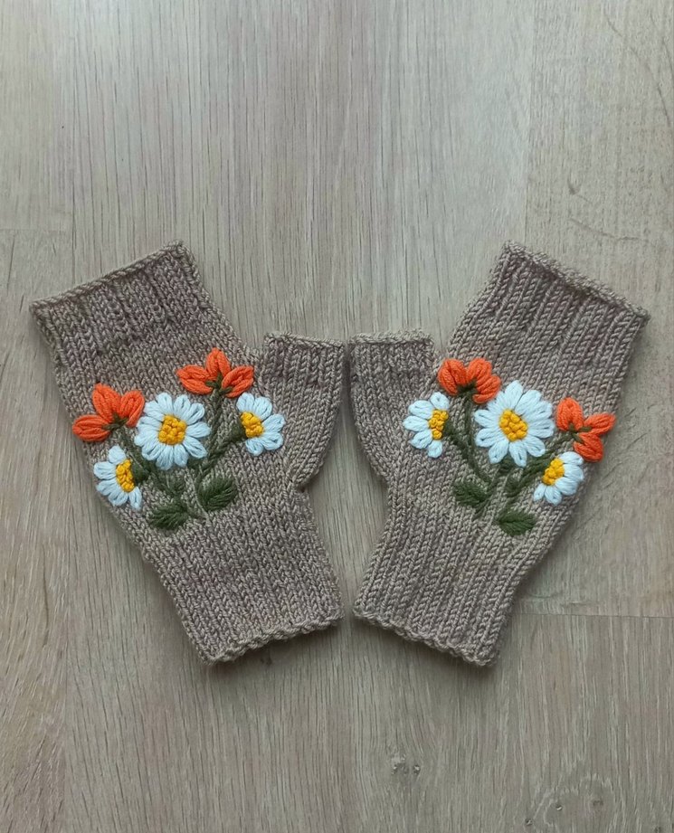 Nakışlı Bohem Örgü Kadın Eldiveni - Görsel 2